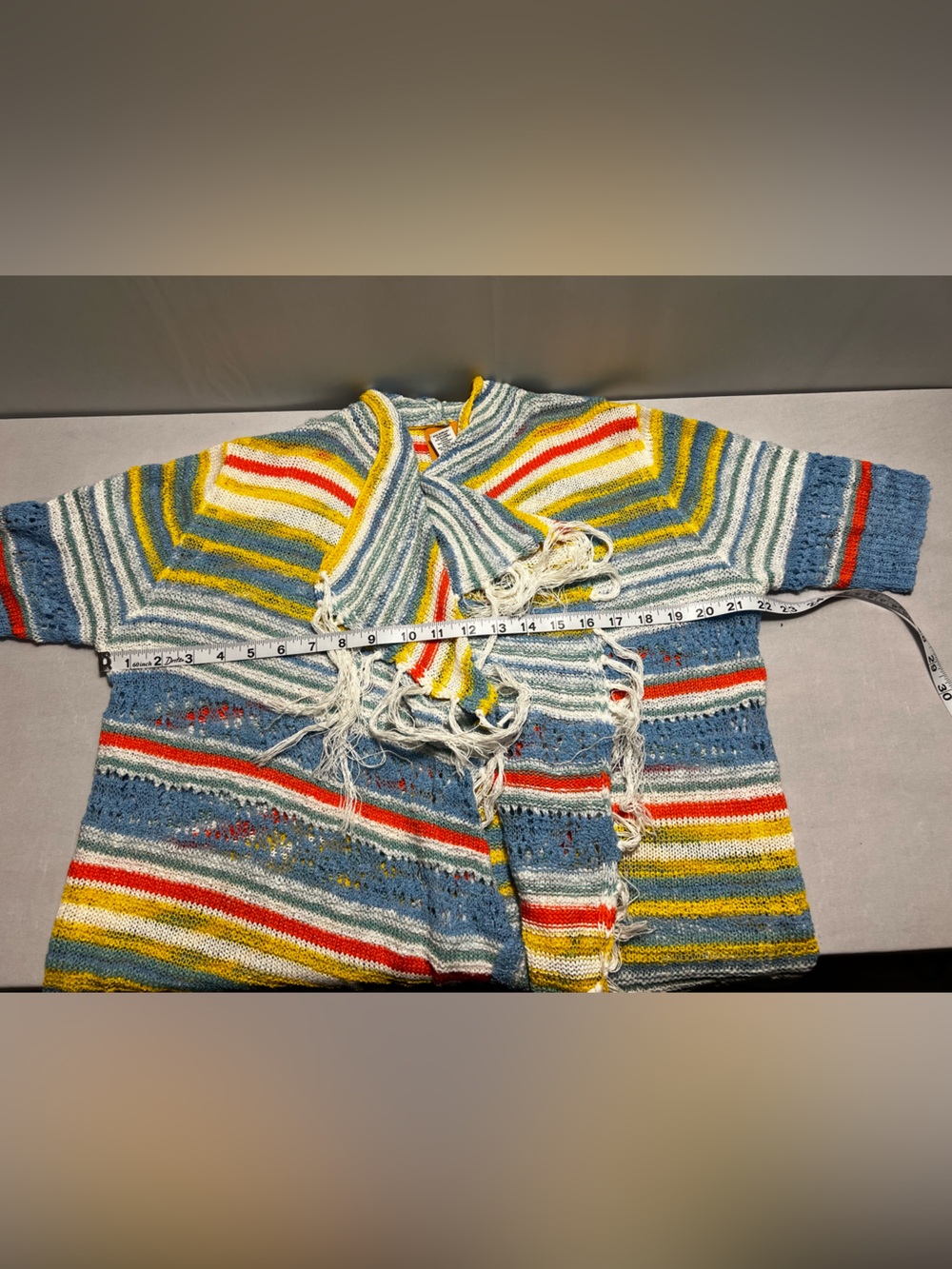 Ruby Rd. Multi-Color Striped Open-Front Fringe Sweater Poncho - Picture 2 of 6